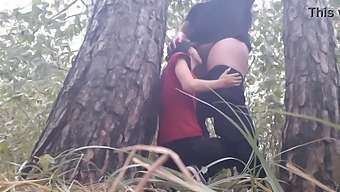 Lesbian Girls Enjoy Steamy Sex Under A Tree During Rainy Weather